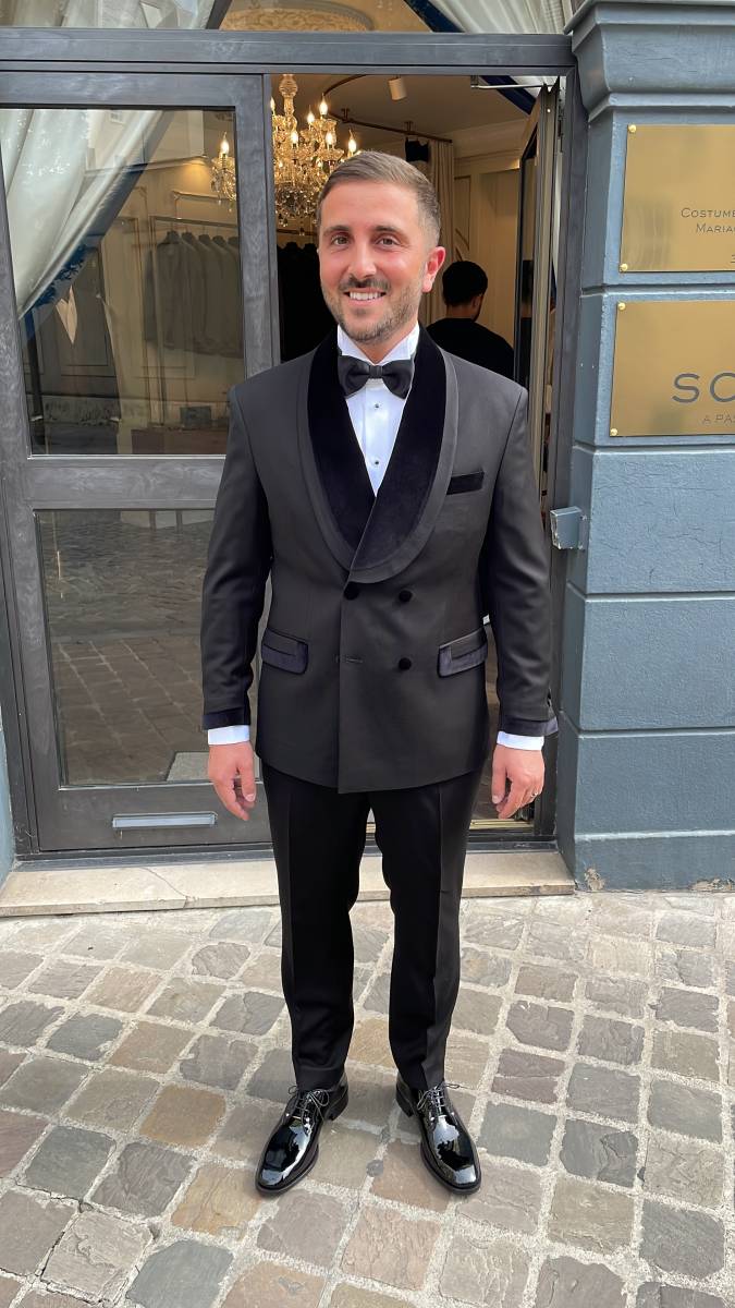 smoking boutonnage croisé noir col velours tailleur homme sur mesure creation identique saint germain en laye yvelines