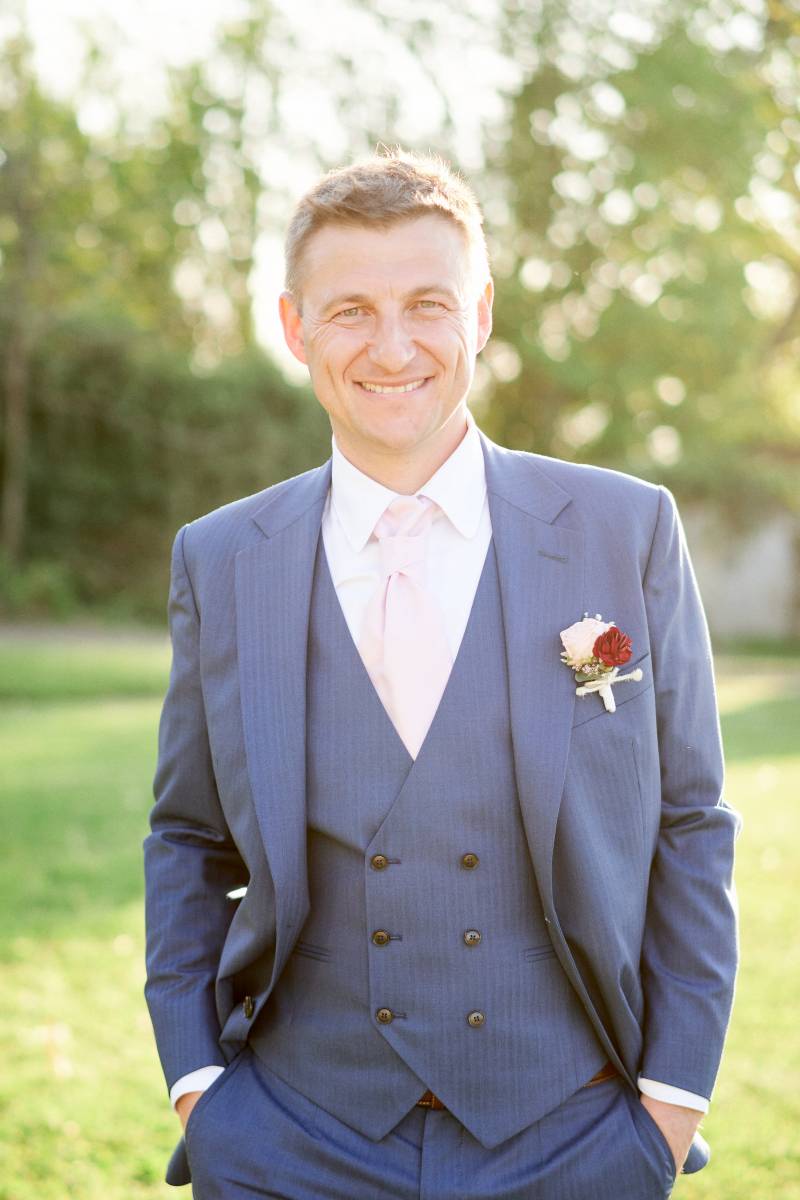 costume 3 pieces bleu solaro gilet croise sur mesure mariage homme tailleur sur mesure yvelines saint germain en laye paris versailles