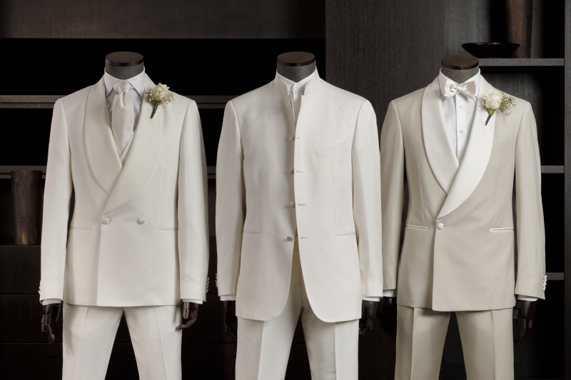 groupe de smoking mariage blanc beige blanc casse sur mesure yvelines saint germain en laye scabal ile de france tailleur yvelines