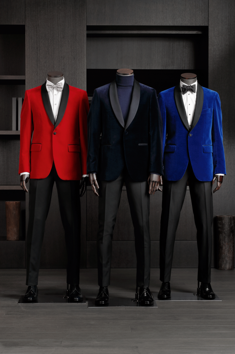 groupe smoking velours couleur satin noir original sur mesure tailleur creation yvelines traditionnel scabal entoile semi entoile tissu qualite yvelines