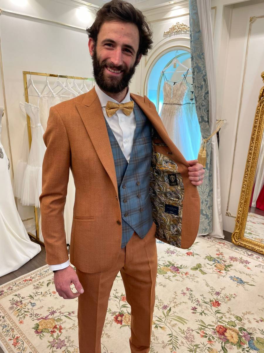 gilet croise sur mesure mariage depareille bleu et carreaux sur mesure laine super 130 saint germain en laye carat tailleur homme