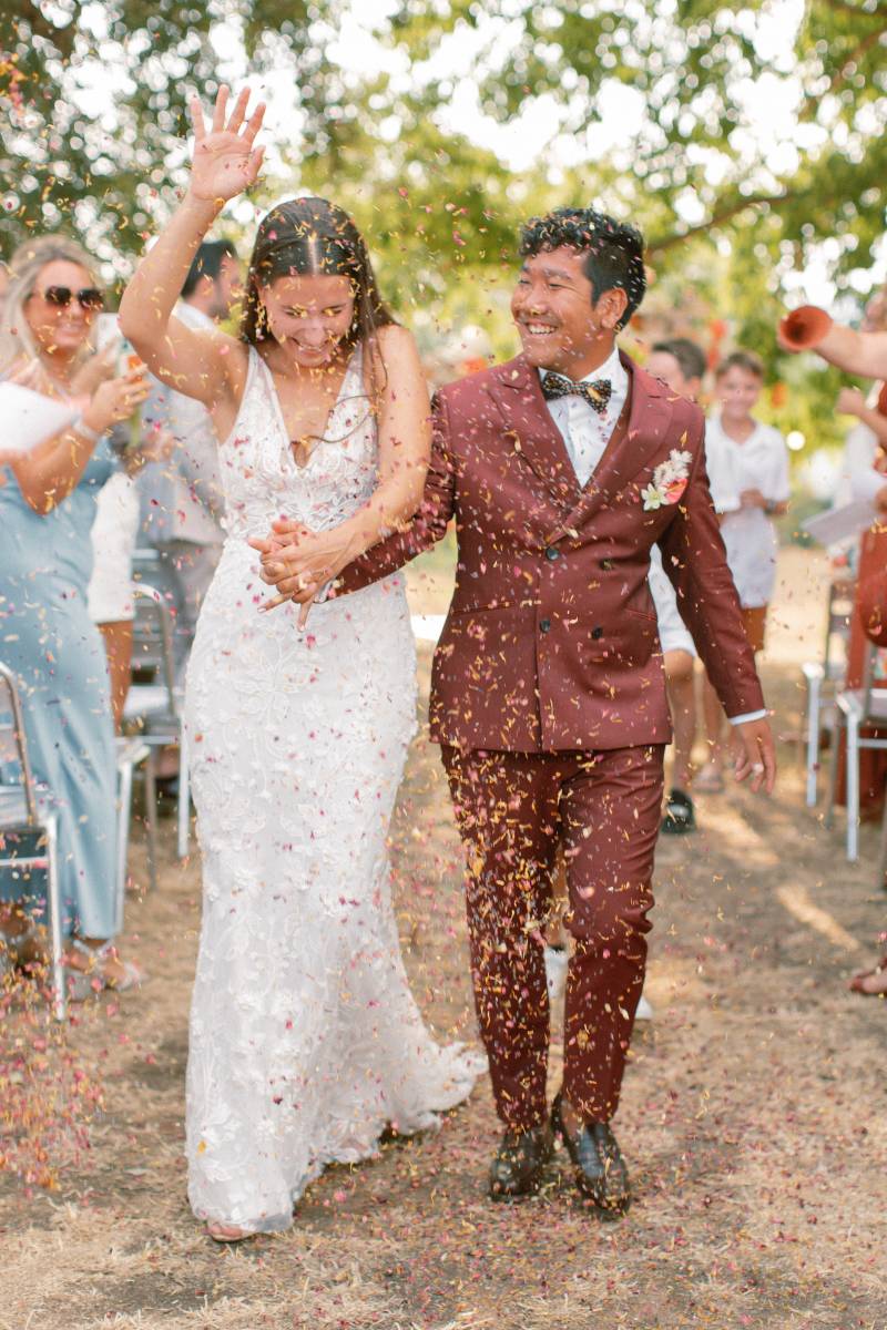 Costume de mariage 2 pièces croisé couleur Terracotta Saint Germain en Laye